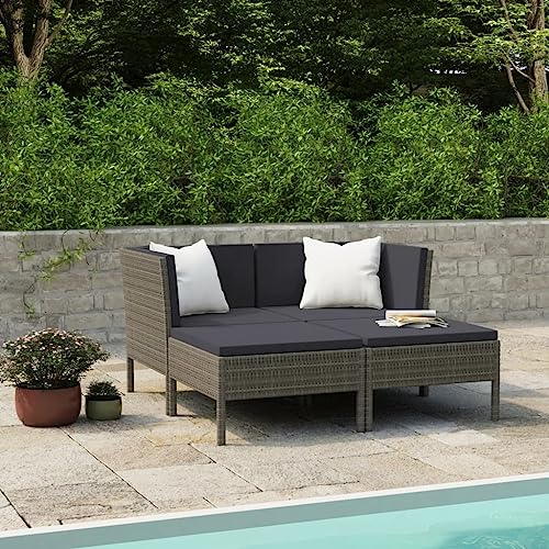 LVHUIDEH 4er Set Gartenmöbel, Garten-Lounge-Set mit Auflagen, Sitzgruppe, Wetterfest Balkonmöbel für Garten Terrasse Balkon, Poly Rattan Grau LVHUIDEH 4er Set Gartenmöbel, Garten-Lounge-Set mit Auflagen, Sitzgruppe, Wetterfest Balkonmöbel für Garten Terrasse Balkon, Poly Rattan Grau von LVHUIDEH