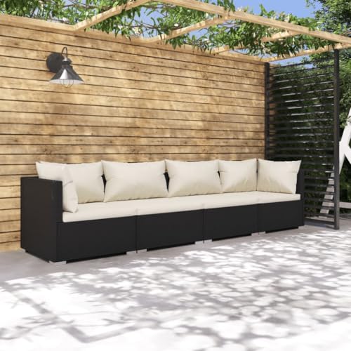 LVHUIDEH 4er Set Gartenmöbel, Garten-Lounge-Set mit Auflagen, Sitzgruppe, Wetterfest Balkonmöbel für Garten Terrasse Balkon, Poly Rattan Schwarz von LVHUIDEH