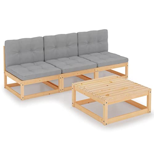 LVHUIDEH 4er Set Gartenmöbel, Garten-Lounge-Set mit Kissen, Sitzgruppe, Wetterfest Balkonmöbel für Garten Terrasse Balkon, Kiefer Massivholz von LVHUIDEH
