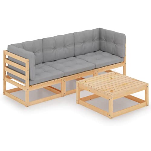 LVHUIDEH 4er Set Gartenmöbel, Garten-Lounge-Set mit Kissen, Sitzgruppe, Wetterfest Balkonmöbel für Garten Terrasse Balkon, Kiefer Massivholz von LVHUIDEH