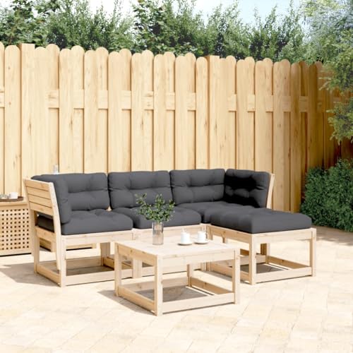 LVHUIDEH 4er Set Gartenmöbel, Garten-Lounge-Set mit Kissen, Sitzgruppe, Wetterfest Balkonmöbel für Garten Terrasse Balkon, Massivholz Kiefer von LVHUIDEH