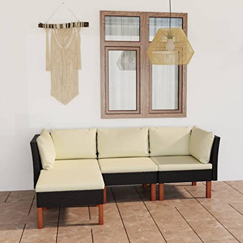 LVHUIDEH 4er Set Gartenmöbel, Garten-Lounge-Set mit Kissen, Sitzgruppe, Wetterfest Balkonmöbel für Garten Terrasse Balkon, Poly Rattan Schwarz von LVHUIDEH