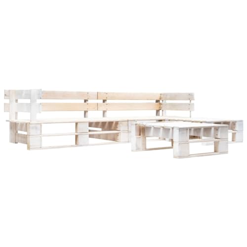 LVHUIDEH 4er Set Gartenmöbel, Garten-Paletten-Sofagarnitur Holz Weiß von LVHUIDEH