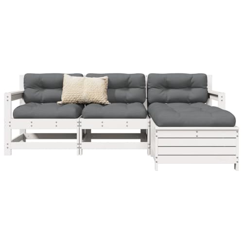 LVHUIDEH 4er Set Gartenmöbel, Garten-Sofagarnitur Weiß Massivholz Kiefer von LVHUIDEH