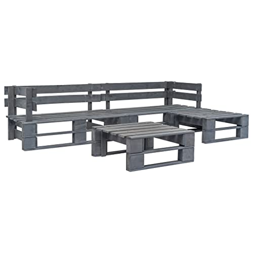 LVHUIDEH 4er Set Gartenmöbel, Garten-Sofagarnitur aus Paletten Holz Grau von LVHUIDEH