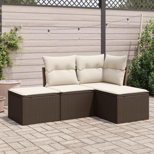 LVHUIDEH 4er Set Gartenmöbel, Garten-Sofagarnitur mit Kissen, Sitzgruppe, Wetterfest, Terassenmöbel für Garten Terrasse Balkon, Braun Poly Rattan LVHUIDEH 4er Set Gartenmöbel, Garten-Sofagarnitur mit Kissen, Sitzgruppe, Wetterfest, Terassenmöbel für Garten Terrasse Balkon, Braun Poly Rattan von LVHUIDEH