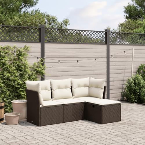 LVHUIDEH 4er Set Gartenmöbel, Garten-Sofagarnitur mit Kissen, Sitzgruppe, Wetterfest, Terassenmöbel für Garten Terrasse Balkon, Braun Poly Rattan von LVHUIDEH