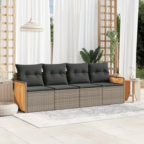LVHUIDEH 4er Set Gartenmöbel, Garten-Sofagarnitur mit Kissen, Sitzgruppe, Wetterfest, Terassenmöbel für Garten Terrasse Balkon, Grau Poly Rattan von LVHUIDEH