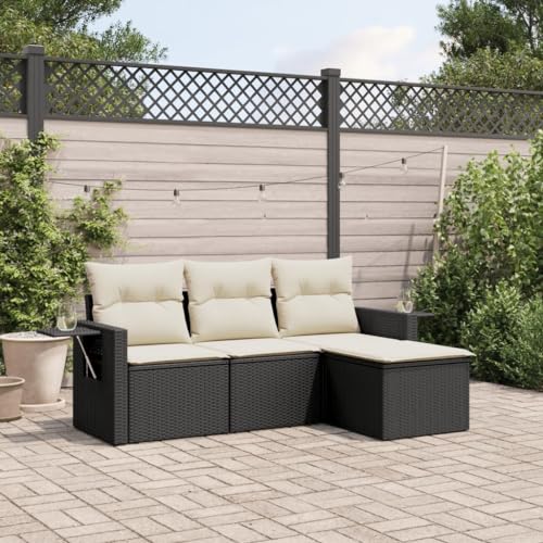 LVHUIDEH 4er Set Gartenmöbel, Garten-Sofagarnitur mit Kissen, Sitzgruppe, Wetterfest, Terassenmöbel für Garten Terrasse Balkon, Schwarz Poly Rattan von LVHUIDEH