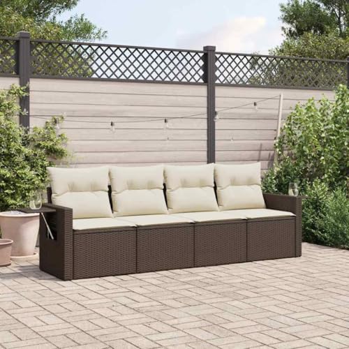 LVHUIDEH 4er Set Gartenmöbel, Garten-Sofagarnitur mit Kissen, Sitzgruppe, Wetterfest Terassenmöbel, Braun Poly Rattan von LVHUIDEH