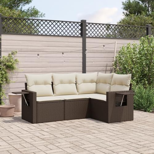 LVHUIDEH 4er Set Gartenmöbel, Garten-Sofagarnitur mit Kissen, Sitzgruppe, Wetterfest Terassenmöbel, Braun Poly Rattan von LVHUIDEH
