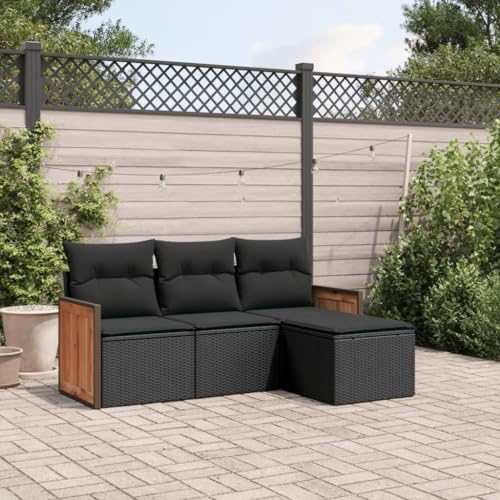 LVHUIDEH 4er Set Gartenmöbel, Garten-Sofagarnitur mit Kissen, Sitzgruppe, Wetterfest Terassenmöbel, Schwarz Poly Rattan von LVHUIDEH