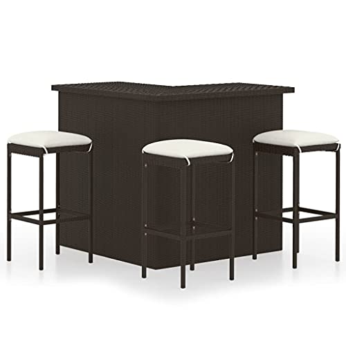 LVHUIDEH 4er Set Gartenmöbel, GartenBistro-Set, Sitzgruppe, Wetterfest, Terassenmöbel für Garten Terrasse Balkon, mit Kissen Poly Rattan Braun von LVHUIDEH