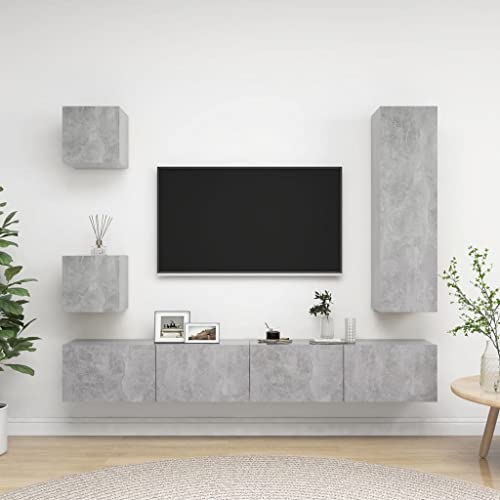 LVHUIDEH 5-TLG. TV-Schrank-Set Betongrau Holzwerkstoff von LVHUIDEH