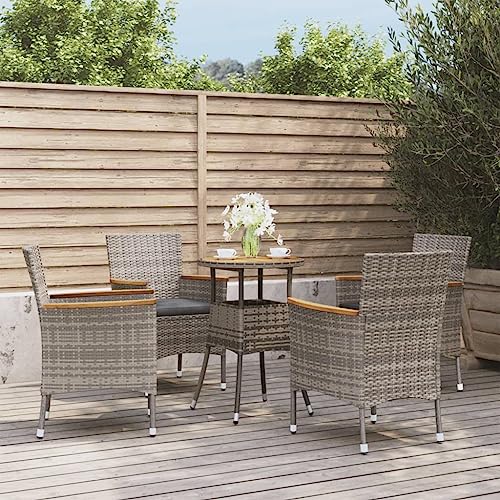 LVHUIDEH 5er Set Gartenmöbel, Garten-Bistro-Set mit Kissen, Sitzgruppe, Wetterfest, Terassenmöbel für Garten Terrasse Balkon, Grau Poly Rattan von LVHUIDEH