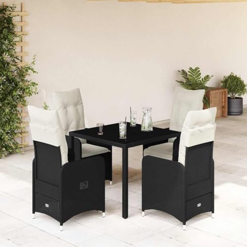 LVHUIDEH 5er Set Gartenmöbel, Garten-Bistro-Set mit Kissen, Sitzgruppe, Wetterfest, Terassenmöbel für Garten Terrasse Balkon, Schwarz Poly Rattan von LVHUIDEH