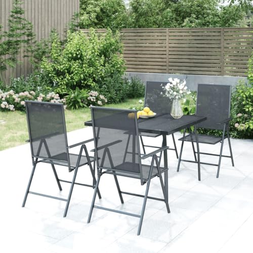 LVHUIDEH 5er Set Gartenmöbel, Garten-Essgruppe, Sitzgruppe, Wetterfest, Terassenmöbel für Garten Terrasse Balkon, Anthrazit Stahl von LVHUIDEH