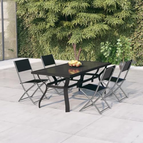 LVHUIDEH 5er Set Gartenmöbel, Garten-Essgruppe, Sitzgruppe, Wetterfest, Terassenmöbel für Garten Terrasse Balkon, Grau und Schwarz von LVHUIDEH