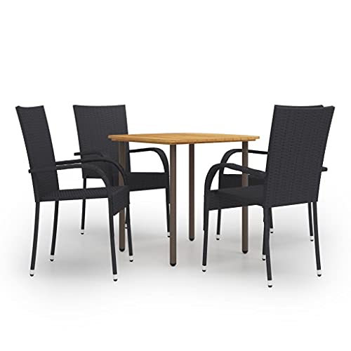 LVHUIDEH 5er Set Gartenmöbel, Garten-Essgruppe, Sitzgruppe, Wetterfest, Terassenmöbel für Garten Terrasse Balkon, Poly Rattan Schwarz von LVHUIDEH