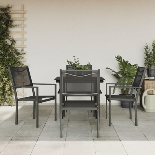 LVHUIDEH 5er Set Gartenmöbel, Garten-Essgruppe, Sitzgruppe, Wetterfest, Terassenmöbel für Garten Terrasse Balkon, Schwarz Stahl und Textilene von LVHUIDEH