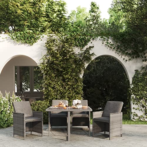 LVHUIDEH 5er Set Gartenmöbel, Garten-Essgruppe mit Auflagen, Sitzgruppe, Wetterfest, Terassenmöbel für Garten Terrasse Balkon, Poly Rattan Grau von LVHUIDEH