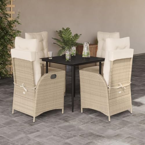 LVHUIDEH 5er Set Gartenmöbel, Garten-Essgruppe mit Kissen, Sitzgruppe, Wetterfest, Terassenmöbel für Garten Terrasse Balkon, Beige Poly Rattan LVHUIDEH 5er Set Gartenmöbel, Garten-Essgruppe mit Kissen, Sitzgruppe, Wetterfest, Terassenmöbel für Garten Terrasse Balkon, Beige Poly Rattan von LVHUIDEH