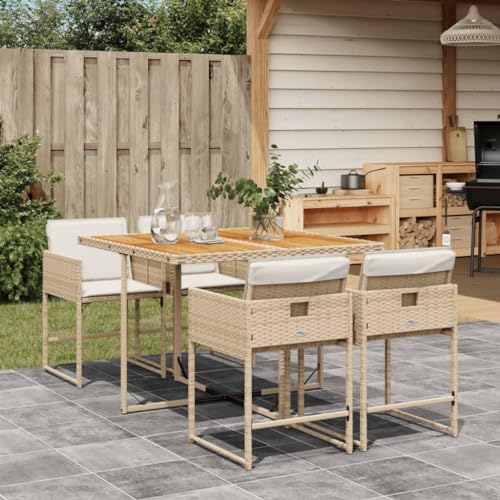 LVHUIDEH 5er Set Gartenmöbel, Garten-Essgruppe mit Kissen, Sitzgruppe, Wetterfest, Terassenmöbel für Garten Terrasse Balkon, Beige Poly Rattan von LVHUIDEH