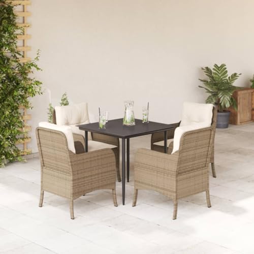 LVHUIDEH 5er Set Gartenmöbel, Garten-Essgruppe mit Kissen, Sitzgruppe, Wetterfest, Terassenmöbel für Garten Terrasse Balkon, Beige Poly Rattan LVHUIDEH 5er Set Gartenmöbel, Garten-Essgruppe mit Kissen, Sitzgruppe, Wetterfest, Terassenmöbel für Garten Terrasse Balkon, Beige Poly Rattan von LVHUIDEH
