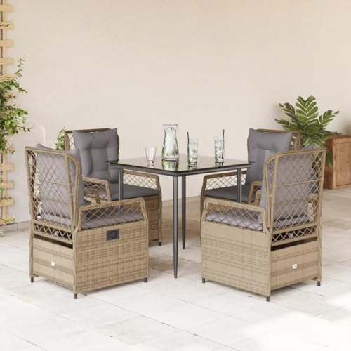 LVHUIDEH 5er Set Gartenmöbel, Garten-Essgruppe mit Kissen, Sitzgruppe, Wetterfest, Terassenmöbel für Garten Terrasse Balkon, Beige Poly Rattan von LVHUIDEH