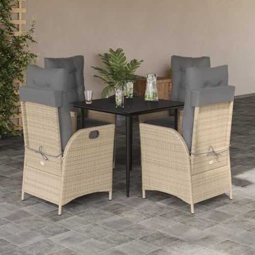 LVHUIDEH 5er Set Gartenmöbel, Garten-Essgruppe mit Kissen, Sitzgruppe, Wetterfest, Terassenmöbel für Garten Terrasse Balkon, Beige Poly Rattan von LVHUIDEH