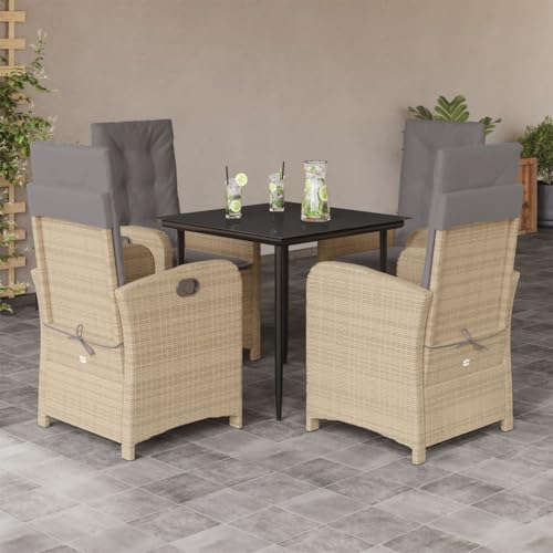 LVHUIDEH 5er Set Gartenmöbel, Garten-Essgruppe mit Kissen, Sitzgruppe, Wetterfest, Terassenmöbel für Garten Terrasse Balkon, Beigemischung Poly Rattan von LVHUIDEH