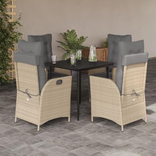 LVHUIDEH 5er Set Gartenmöbel, Garten-Essgruppe mit Kissen, Sitzgruppe, Wetterfest, Terassenmöbel für Garten Terrasse Balkon, Beigemischung Poly Rattan von LVHUIDEH