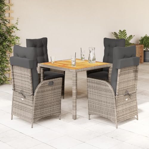 LVHUIDEH 5er Set Gartenmöbel, Garten-Essgruppe mit Kissen, Sitzgruppe, Wetterfest, Terassenmöbel für Garten Terrasse Balkon, Grau Poly Rattan von LVHUIDEH