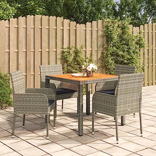 LVHUIDEH 5er Set Gartenmöbel, Garten-Essgruppe mit Kissen, Sitzgruppe, Wetterfest, Terassenmöbel für Garten Terrasse Balkon, Grau Poly Rattan von LVHUIDEH