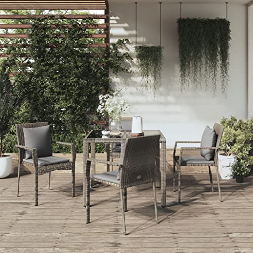 LVHUIDEH 5er Set Gartenmöbel, Garten-Essgruppe mit Kissen, Sitzgruppe, Wetterfest, Terassenmöbel für Garten Terrasse Balkon, Grau Poly Rattan von LVHUIDEH