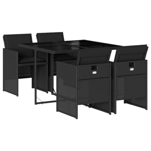 LVHUIDEH 5er Set Gartenmöbel, Garten-Essgruppe mit Kissen, Sitzgruppe, Wetterfest, Terassenmöbel für Garten Terrasse Balkon, Schwarz Poly Rattan von LVHUIDEH