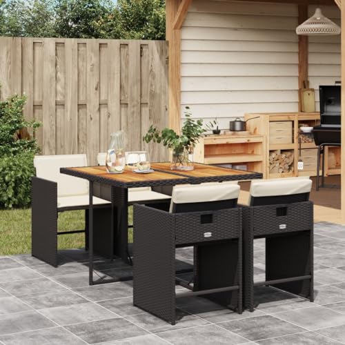 LVHUIDEH 5er Set Gartenmöbel, Garten-Essgruppe mit Kissen, Sitzgruppe, Wetterfest, Terassenmöbel für Garten Terrasse Balkon, Schwarz Poly Rattan von LVHUIDEH
