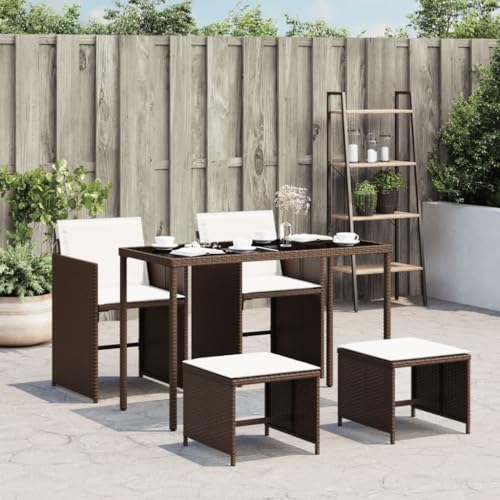 LVHUIDEH 5er Set Gartenmöbel, Garten-Essgruppe mit Kissen Braun Poly Rattan von LVHUIDEH