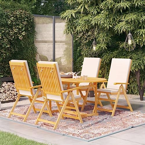 LVHUIDEH 5er Set Gartenmöbel, Garten-Essgruppe mit Kissen Massivholz Teak von LVHUIDEH