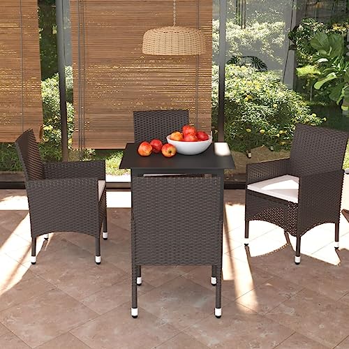 LVHUIDEH 5er Set Gartenmöbel, Garten-Essgruppe mit Kissen Poly Rattan Braun von LVHUIDEH
