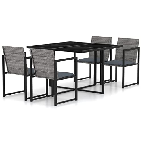 LVHUIDEH 5er Set Gartenmöbel, Garten-Essgruppe mit Kissen Poly Rattan Grau von LVHUIDEH
