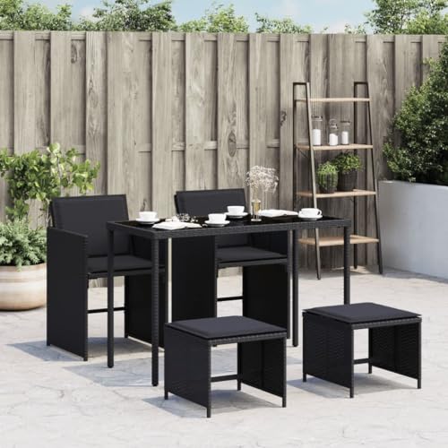 LVHUIDEH 5er Set Gartenmöbel, Garten-Essgruppe mit Kissen Schwarz Poly Rattan von LVHUIDEH