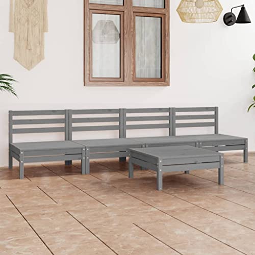 LVHUIDEH 5er Set Gartenmöbel, Garten-Lounge-Set, Sitzgruppe, Wetterfest, Terassenmöbel für Garten Terrasse Balkon Grau Kiefer Massivholz von LVHUIDEH