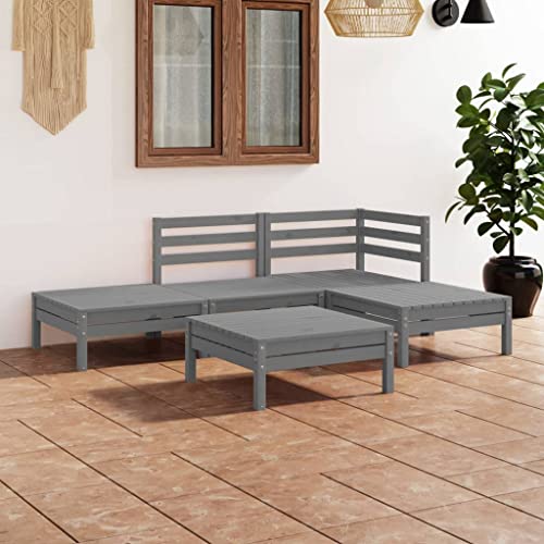 LVHUIDEH 5er Set Gartenmöbel, Garten-Lounge-Set, Sitzgruppe, Wetterfest, Terassenmöbel für Garten Terrasse Balkon Massivholz Kiefer Grau von LVHUIDEH
