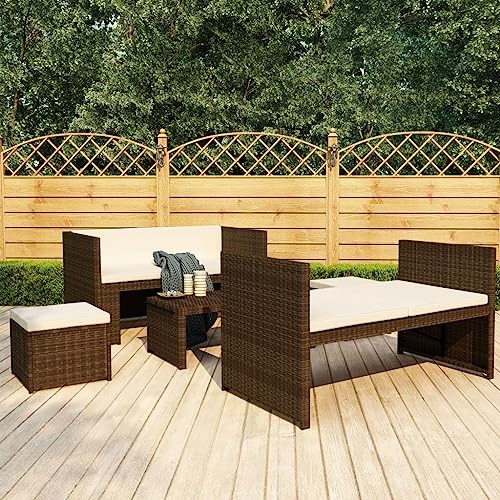 LVHUIDEH 5er Set Gartenmöbel, Garten-Lounge-Set mit Auflagen, Sitzgruppe, Wetterfest Balkonmöbel für Garten Terrasse Balkon, Poly Rattan Braun LVHUIDEH 5er Set Gartenmöbel, Garten-Lounge-Set mit Auflagen, Sitzgruppe, Wetterfest Balkonmöbel für Garten Terrasse Balkon, Poly Rattan Braun von LVHUIDEH