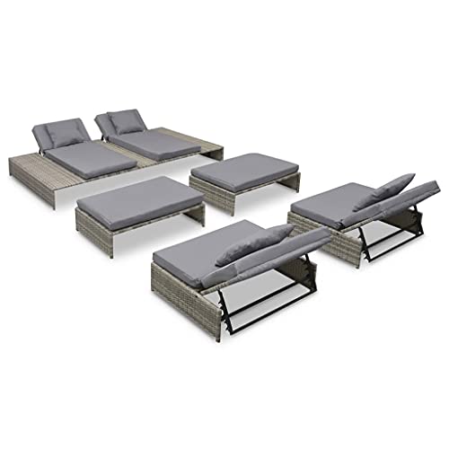 LVHUIDEH 5er Set Gartenmöbel, Garten-Lounge-Set mit Auflagen, Sitzgruppe, Wetterfest Balkonmöbel für Garten Terrasse Balkon, Poly Rattan Grau von LVHUIDEH