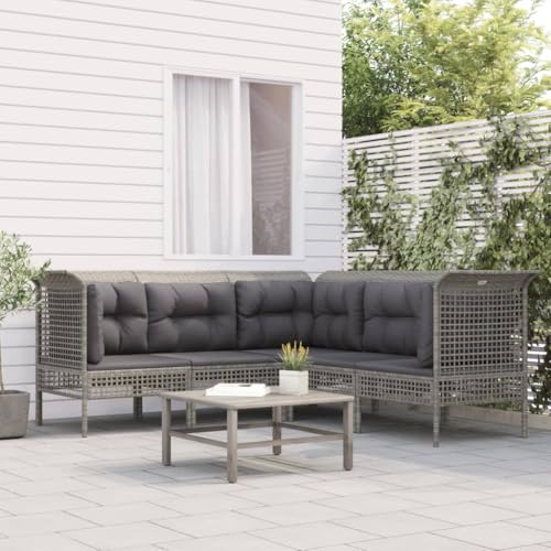 LVHUIDEH 5er Set Gartenmöbel, Garten-Lounge-Set mit Kissen, Sitzgruppe, Wetterfest Balkonmöbel für Garten Terrasse Balkon, Grau Poly Rattan von LVHUIDEH