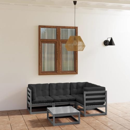 LVHUIDEH 5er Set Gartenmöbel, Garten-Lounge-Set mit Kissen, Sitzgruppe, Wetterfest Balkonmöbel für Garten Terrasse Balkon, Kiefer Massivholz von LVHUIDEH