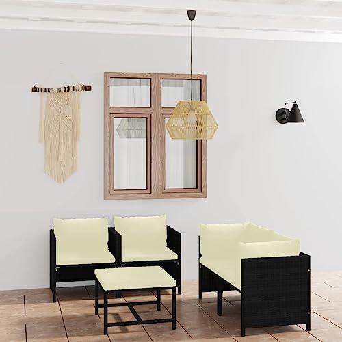 LVHUIDEH 5er Set Gartenmöbel, Garten-Lounge-Set mit Kissen, Sitzgruppe, Wetterfest Balkonmöbel für Garten Terrasse Balkon, Poly Rattan Schwarz von LVHUIDEH