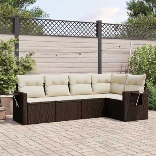 LVHUIDEH 5er Set Gartenmöbel, Garten-Sofagarnitur mit Kissen, Sitzgruppe, Wetterfest, Terassenmöbel für Garten Terrasse Balkon, Braun Poly Rattan LVHUIDEH 5er Set Gartenmöbel, Garten-Sofagarnitur mit Kissen, Sitzgruppe, Wetterfest, Terassenmöbel für Garten Terrasse Balkon, Braun Poly Rattan von LVHUIDEH